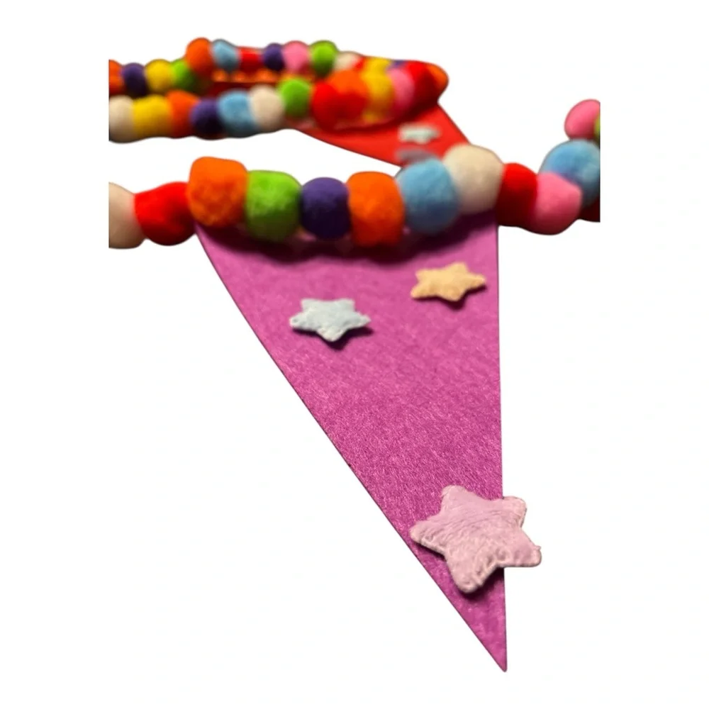 6 ft Birthday Flags Banners Stars Pom Pom Garland Handmade Clear Stretchy Line